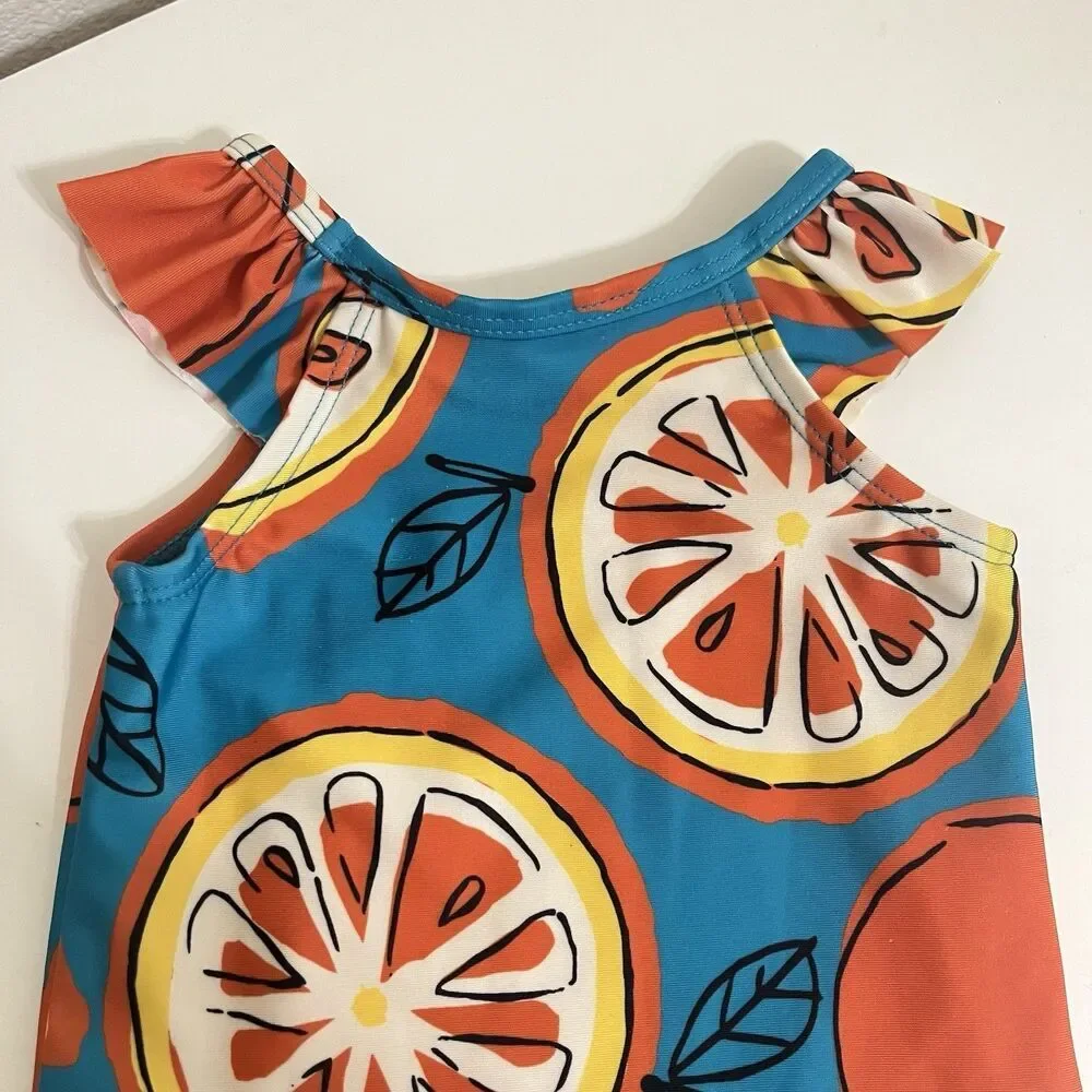Tea Collection Oranges Fruit Print One-Piece Baby Swimsuit Girls SZ 18-24 Months